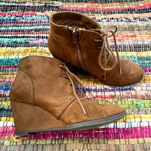 Brown Suede Wedge Booties